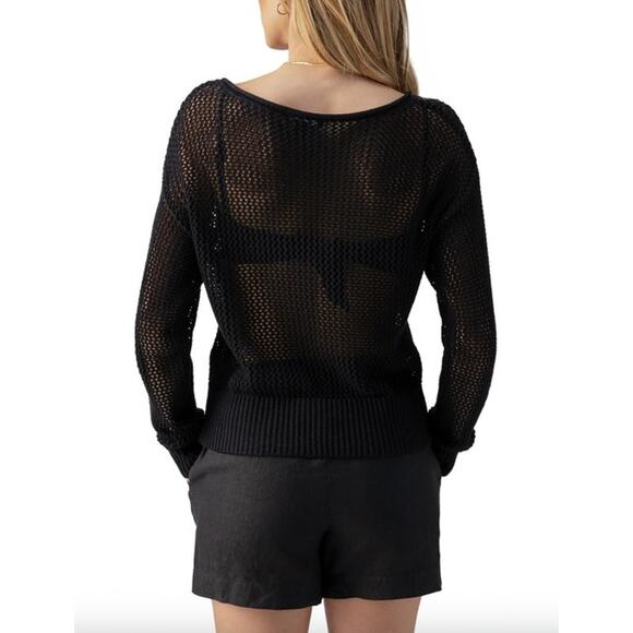 SANCTUARY Sweater Size 1X NEW Cotton Open Knit Black Sweater - Picture 2 of 6